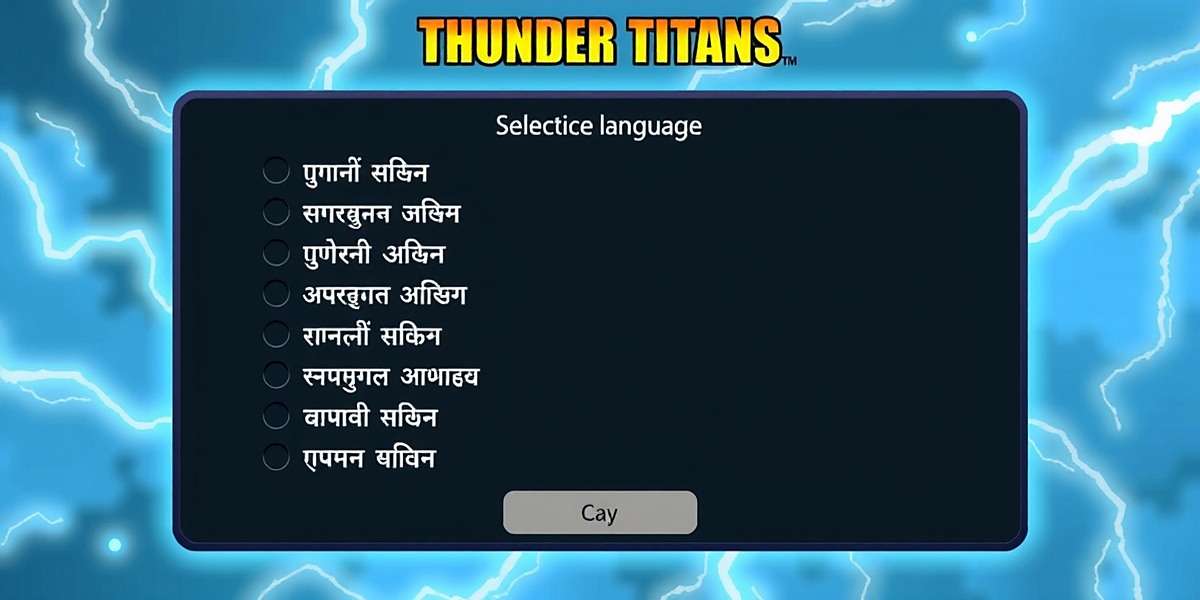 Thunder Titans language selection screen showing various Indian language options