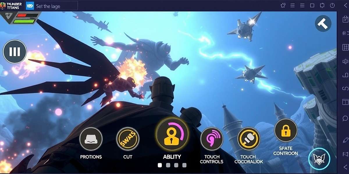 Thunder Titans combat interface showing touch controls and ability buttons